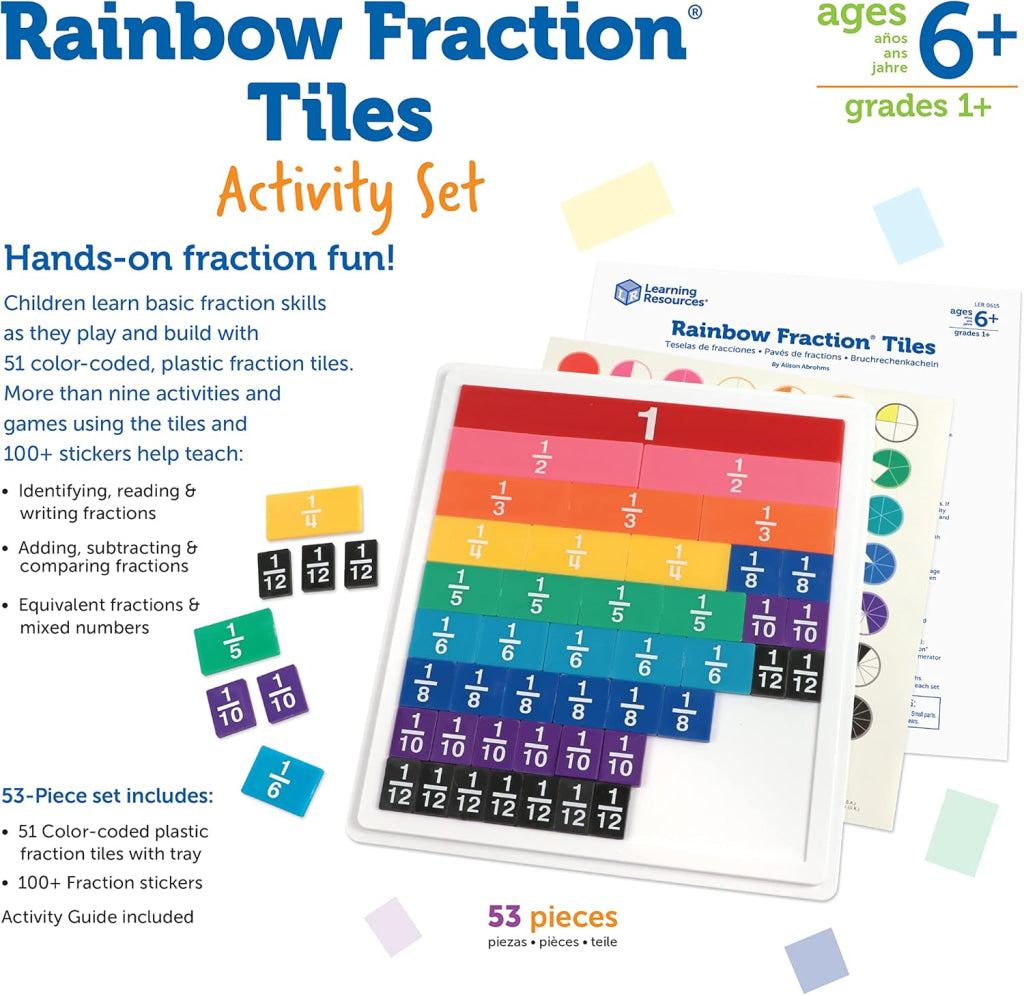 Learning Resources Ler0615 Rainbow Fraction Plastic Tiles With Tray