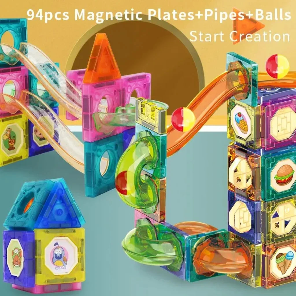 Magnetic Building Blocks With Ball Track Stem Toy