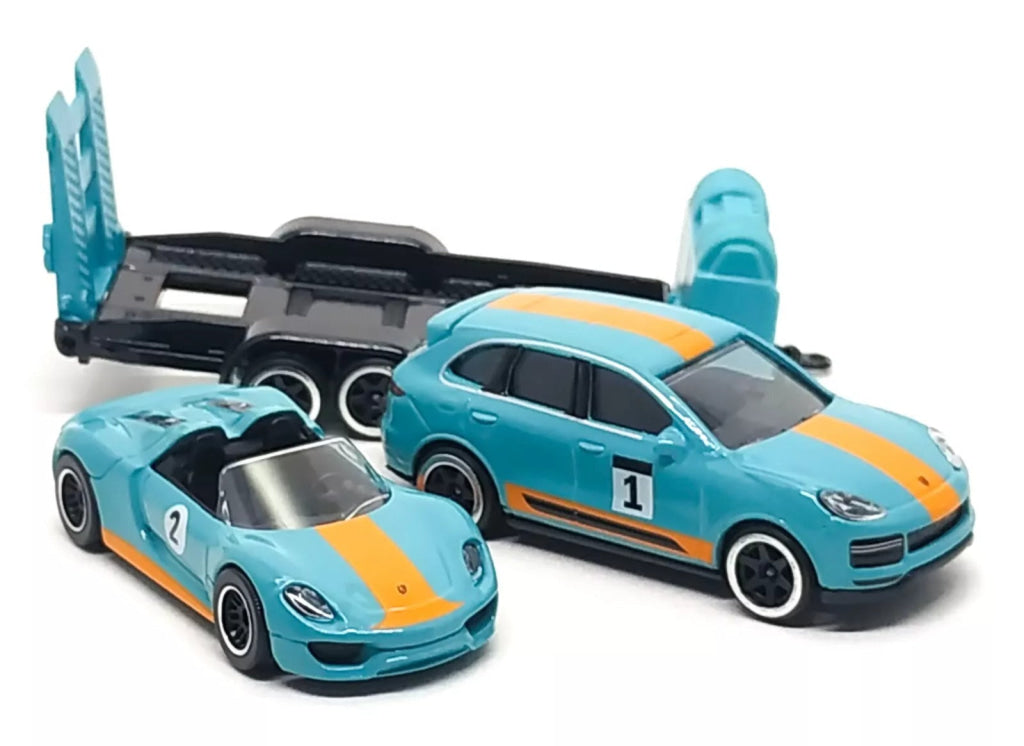 Majorette Trailer Race Set - Porsche Cayenne Turbo S + 918 Spyder Dickie Toys