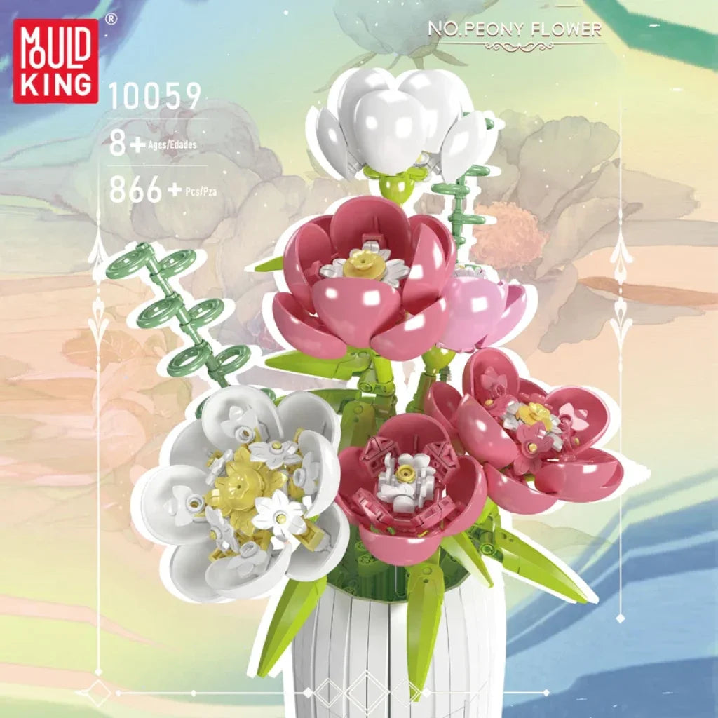 Mould King 10059 Flower Bouquet Building Block The Chinese Peony With Vase Mould King