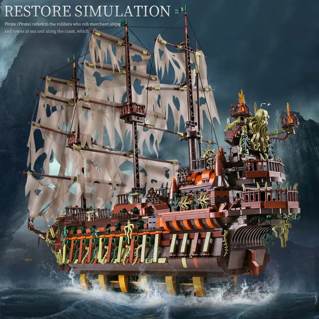 Mould King 13138 Pirate Ship Building Blocks Flying Dutchmans Boat