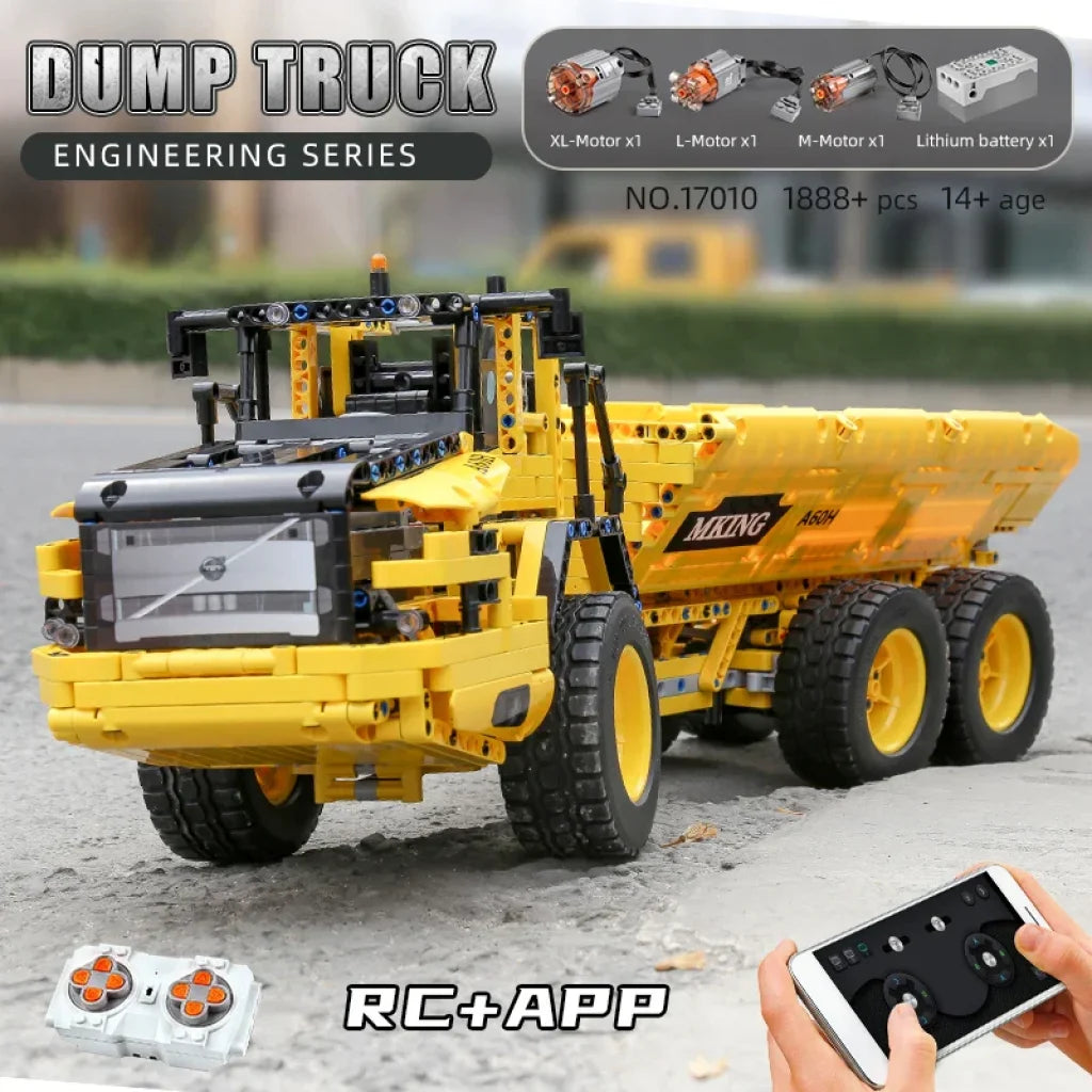 Mould King 17010 Technical Car Engineering Vehicle Toys App Rc Dump Truck Set Blocks Moc-8002 Bricks