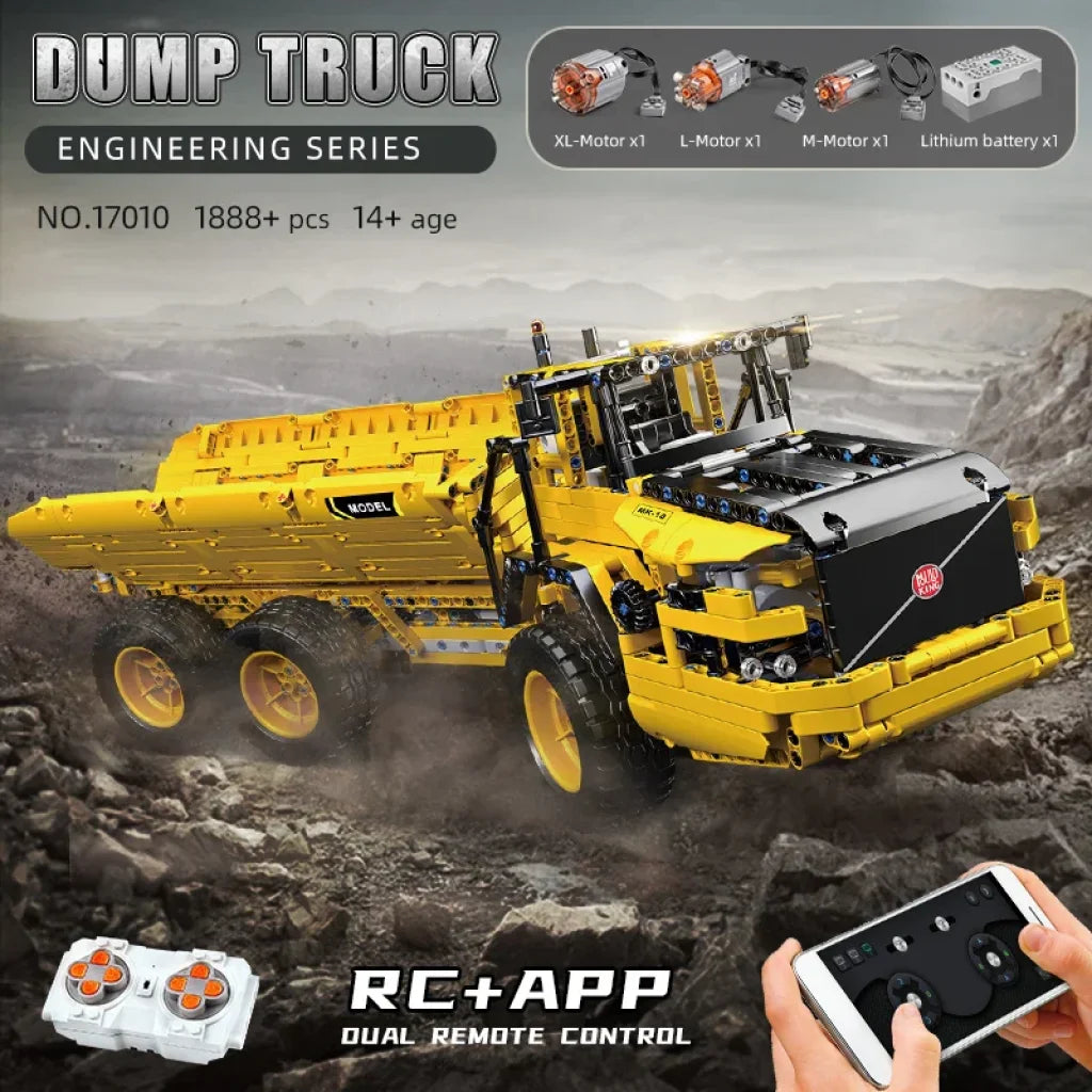 Mould King 17010 Technical Car Engineering Vehicle Toys App Rc Dump Truck Set Blocks Moc-8002 Bricks