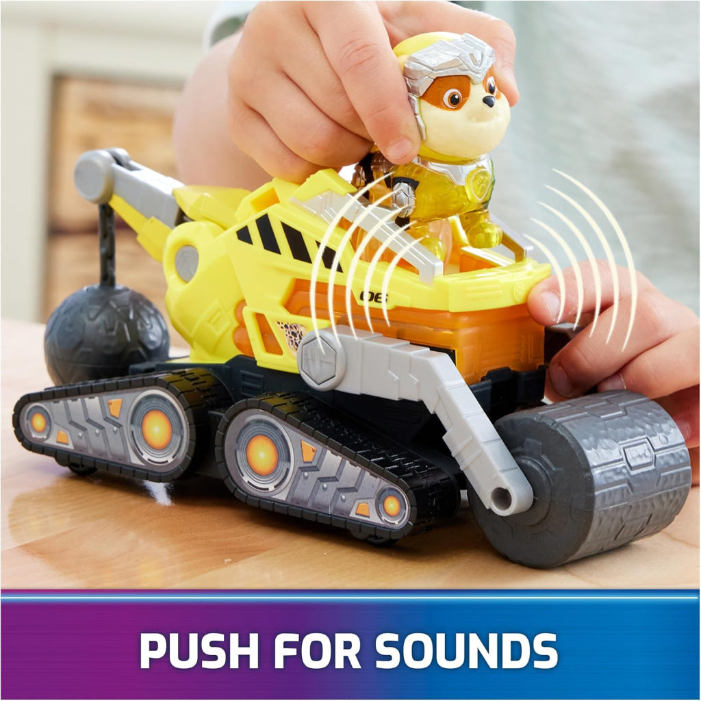 Paw Patrol Construction Toy Truck With Rubble Mighty Pups Action Figure Lights And Sounds