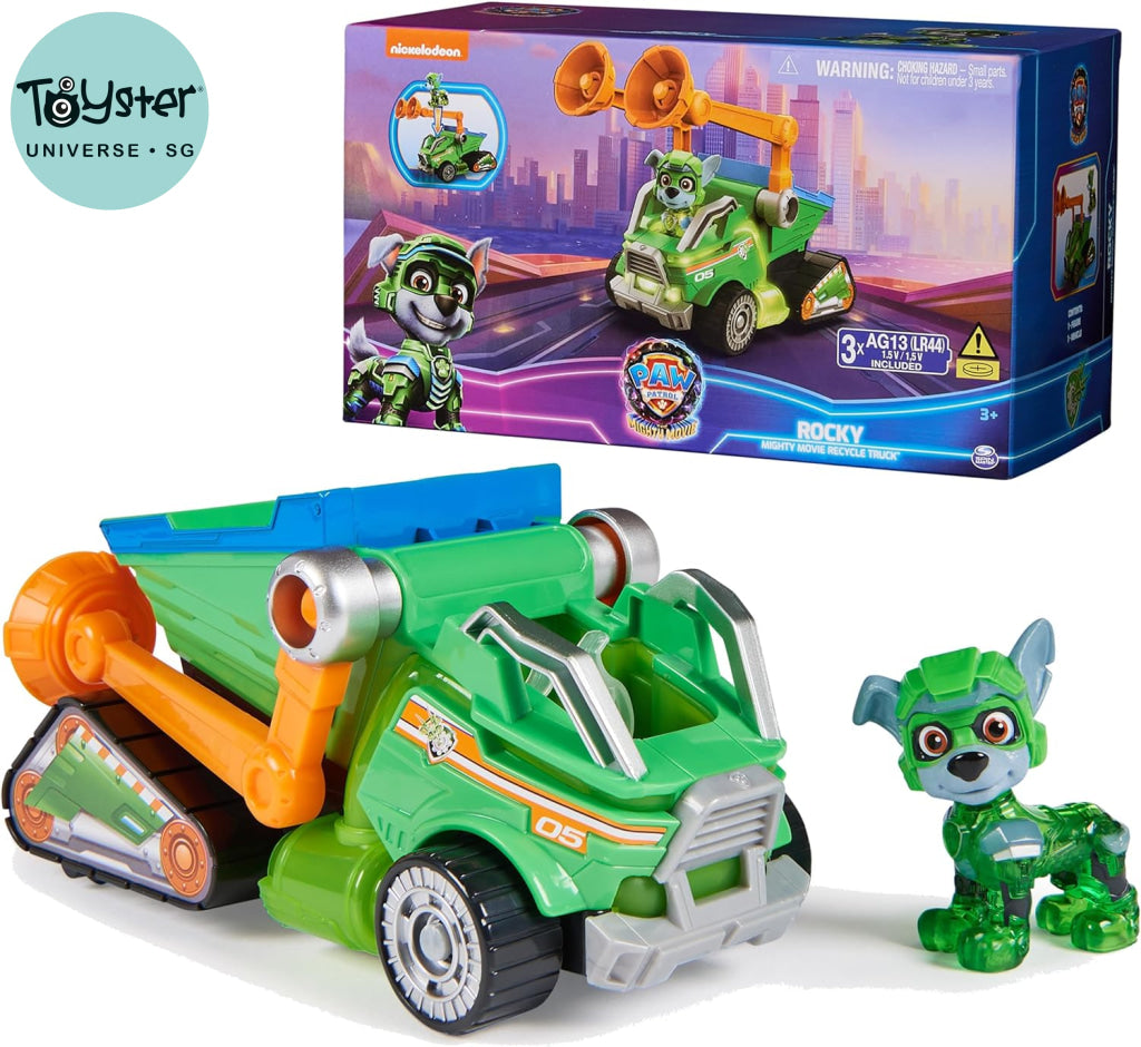 Paw Patrol Toy Garbage Truck Recycler With Rocky Mighty Pups Action Figure Lights And Sounds
