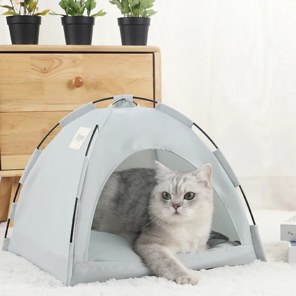 Pet Tent Bed Warm Cushions - Cyan gray / L 50x50cm / CHINA