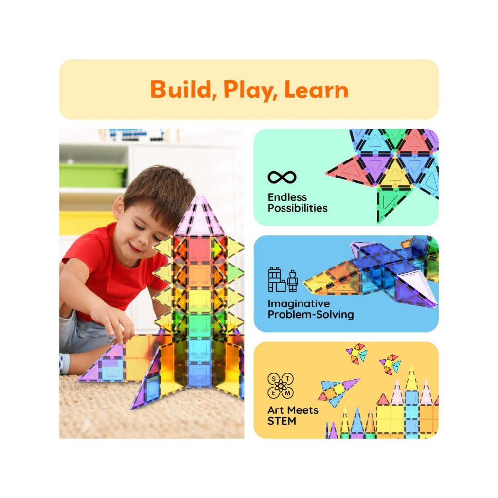 PicassoTiles Magnetic Tile Classic Building Set 61 Pieces - PICASSOTILES