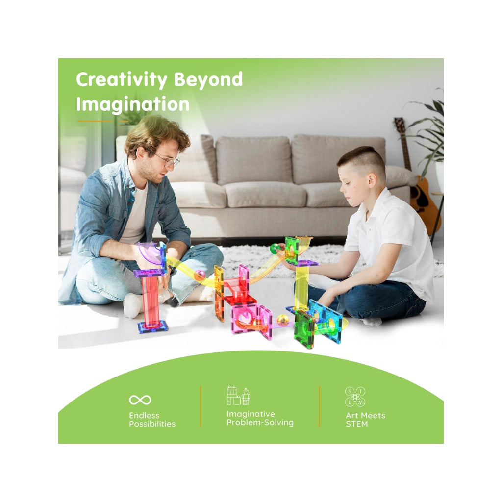 PicassoTiles Magnetic Tile Marble Run Building Blocks Set 40 Pieces - PICASSOTILES