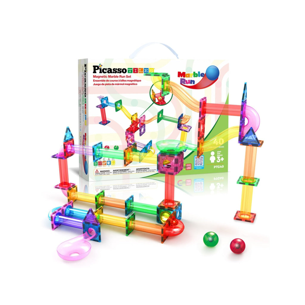 PicassoTiles Magnetic Tile Marble Run Building Blocks Set 40 Pieces - PICASSOTILES