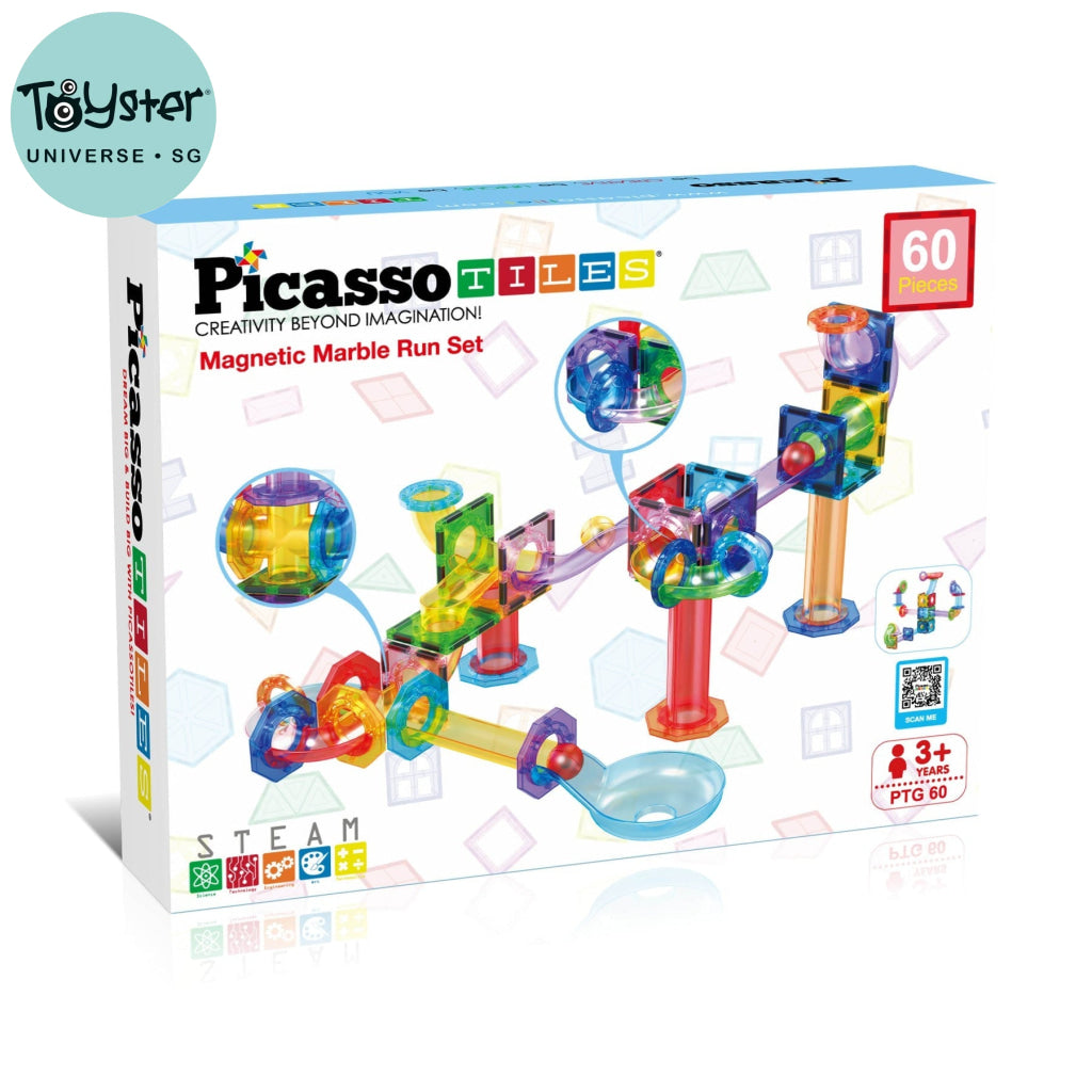 PicassoTiles Magnetic Tile Marble Run Building Blocks Set 60 Pieces - PICASSOTILES