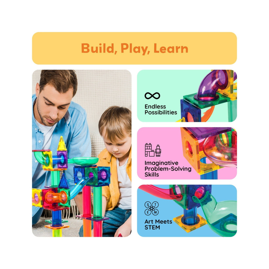 PicassoTiles Magnetic Tile Marble Run Building Set 100 Pieces - PICASSOTILES