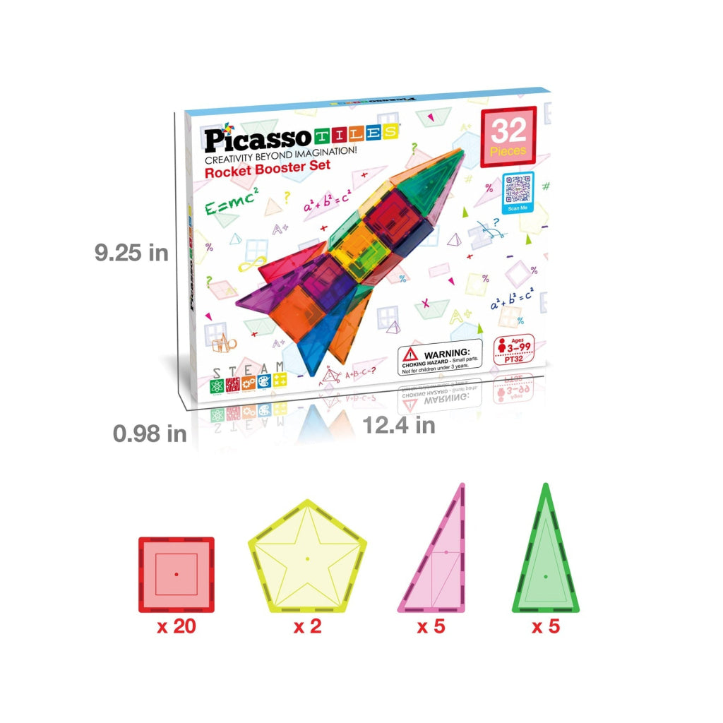 PicassoTiles Magnetic Tile Rocket Set 32 pieces - PICASSOTILES