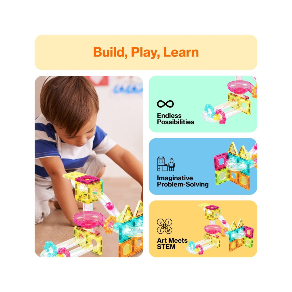 PicassoTiles Travel Size Magnetic Tile Marble Run Building Blocks Set 45 Pieces - PICASSOTILES
