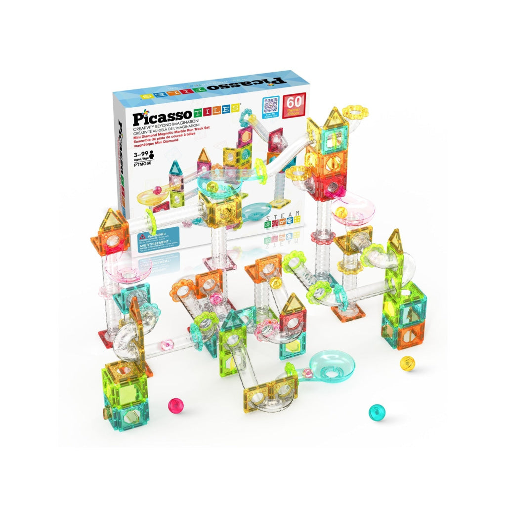 PicassoTiles Travel Size Magnetic Tile Marble Run Building Blocks Set 60 Pieces - PICASSOTILES