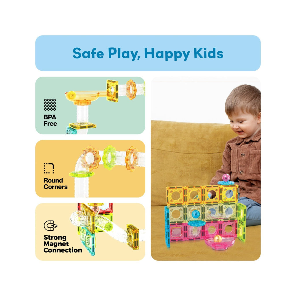 PicassoTiles Travel Size Magnetic Tile Marble Run Building Blocks Set 60 Pieces - PICASSOTILES