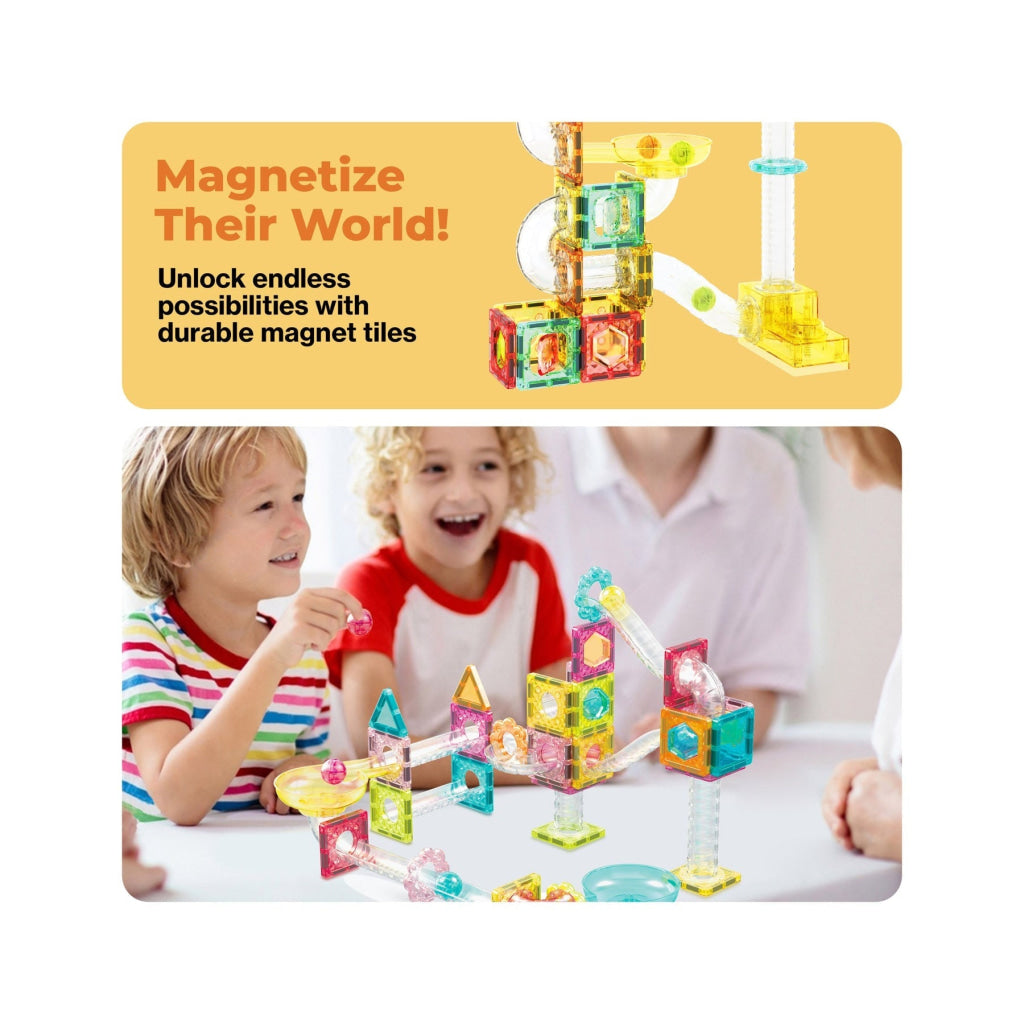 PicassoTiles Travel Size Magnetic Tile Marble Run Building Blocks Set 60 Pieces - PICASSOTILES