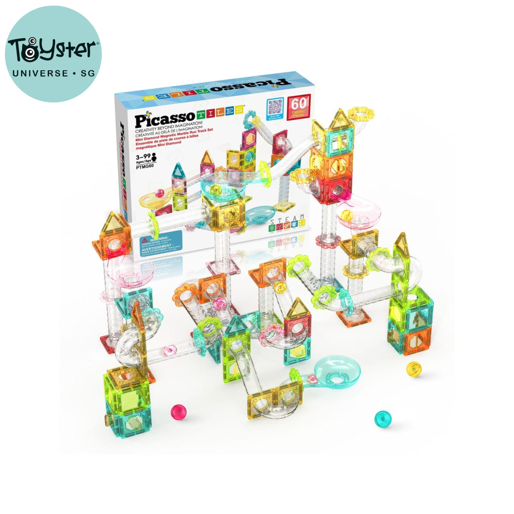 PicassoTiles Travel Size Magnetic Tile Marble Run Building Blocks Set 60 Pieces - PICASSOTILES