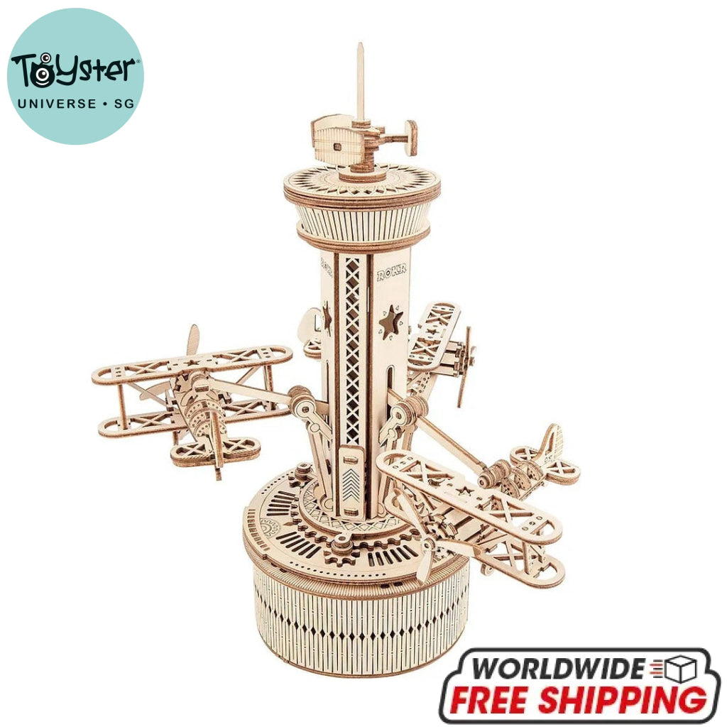 Robotime Rokr Airplane Control Tower Mechanical Music Box Amk41 Dropship