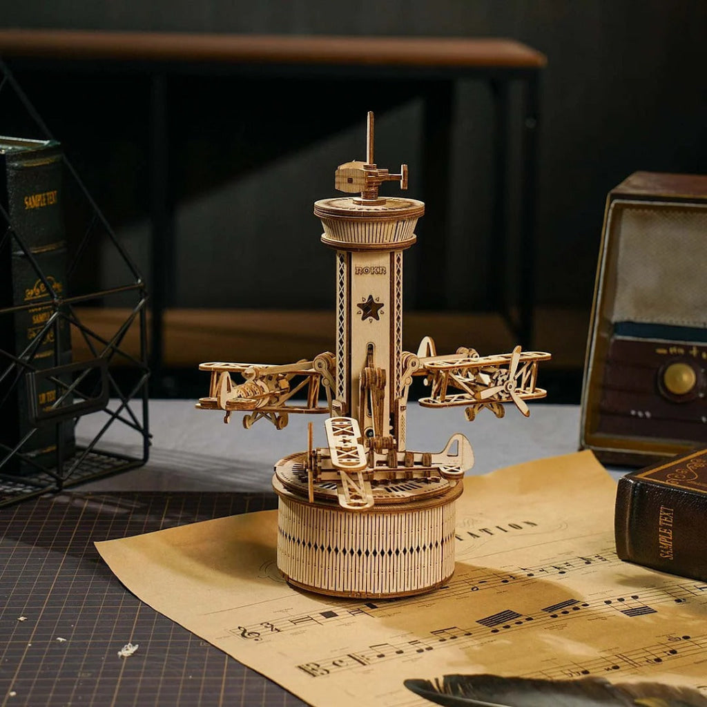 Robotime Rokr Airplane Control Tower Mechanical Music Box Amk41 Dropship
