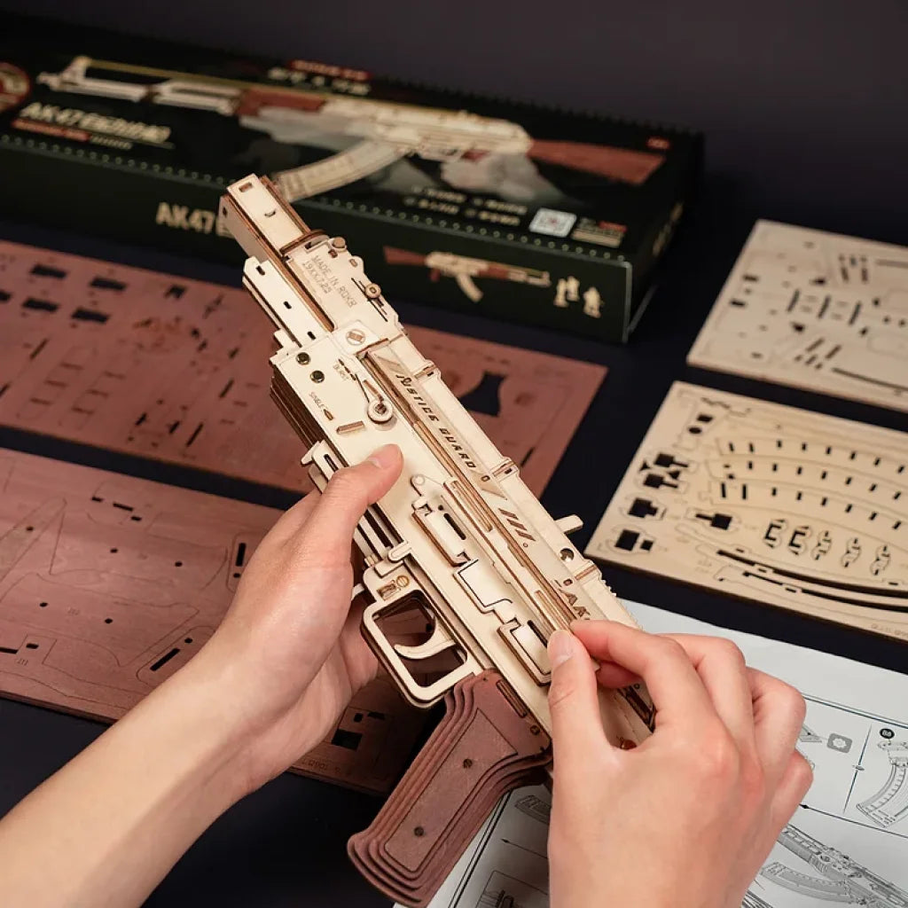 Robotime Rokr Ak-47 Assault Rifle Toy Blaster 3D Wooden Puzzle Lq901 Dropship