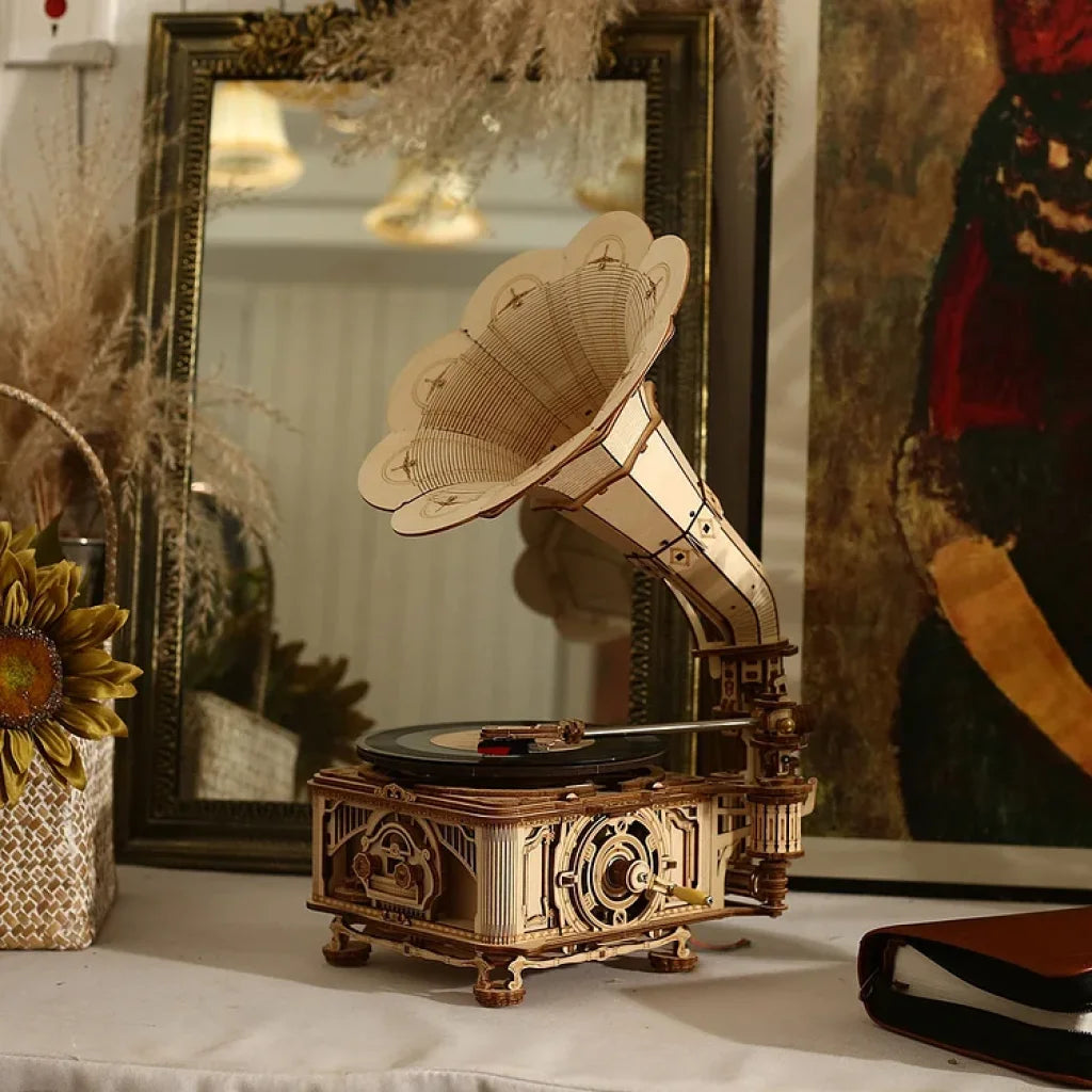 Robotime Rokr Diy Crank Classic Gramophone Lkb01 (Hand Rotating) Dropship