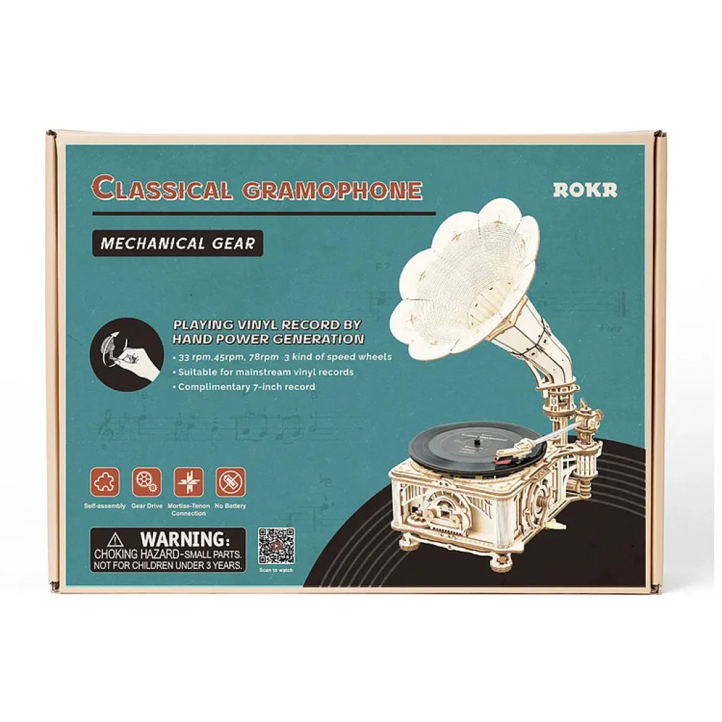 Robotime Rokr Diy Crank Classic Gramophone Lkb01 (Hand Rotating) Dropship