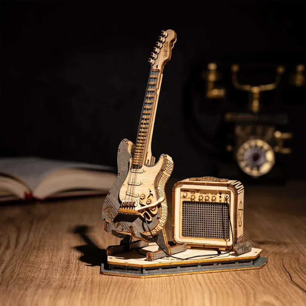 Robotime Rokr Electric Guitar Model 3D Wooden Puzzle Tg605K Dropship