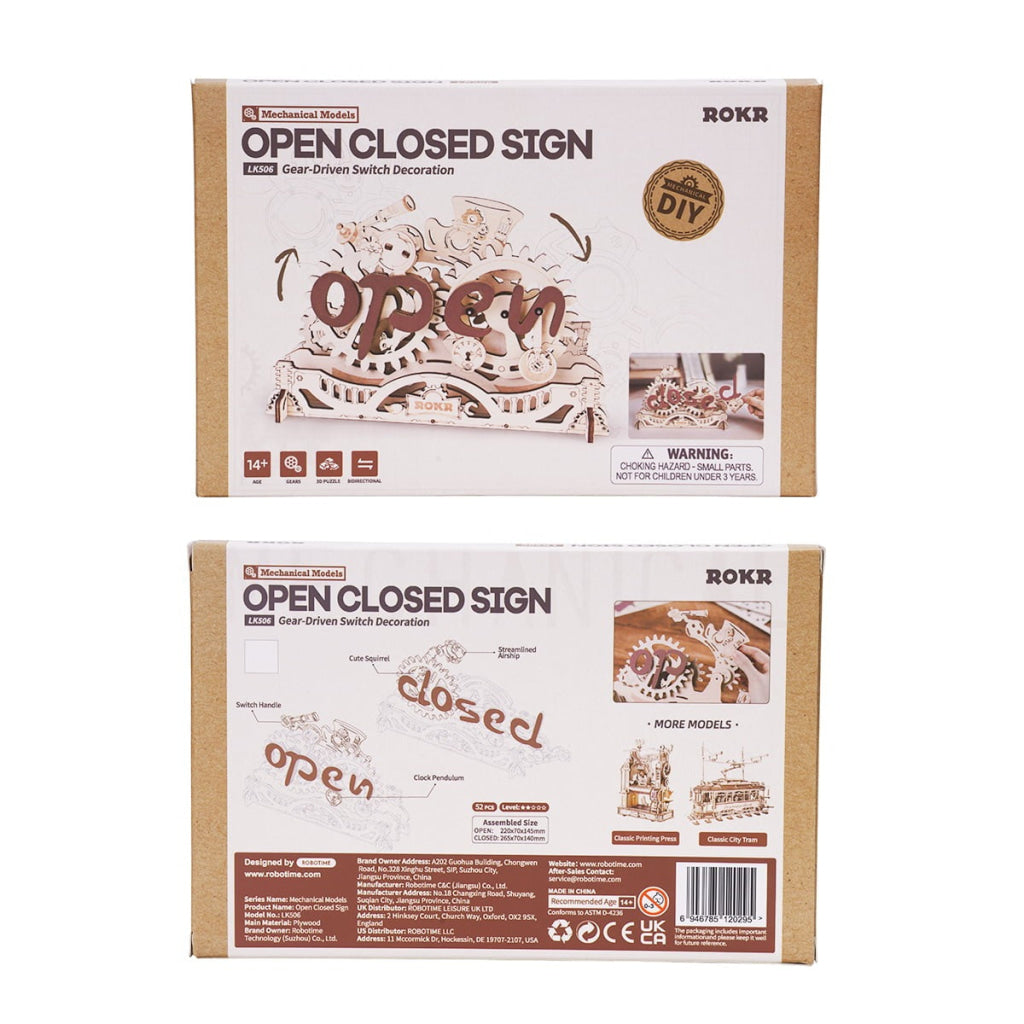Robotime Rokr Open Closed Sign 3D Wooden Puzzle Lk506 Dropship