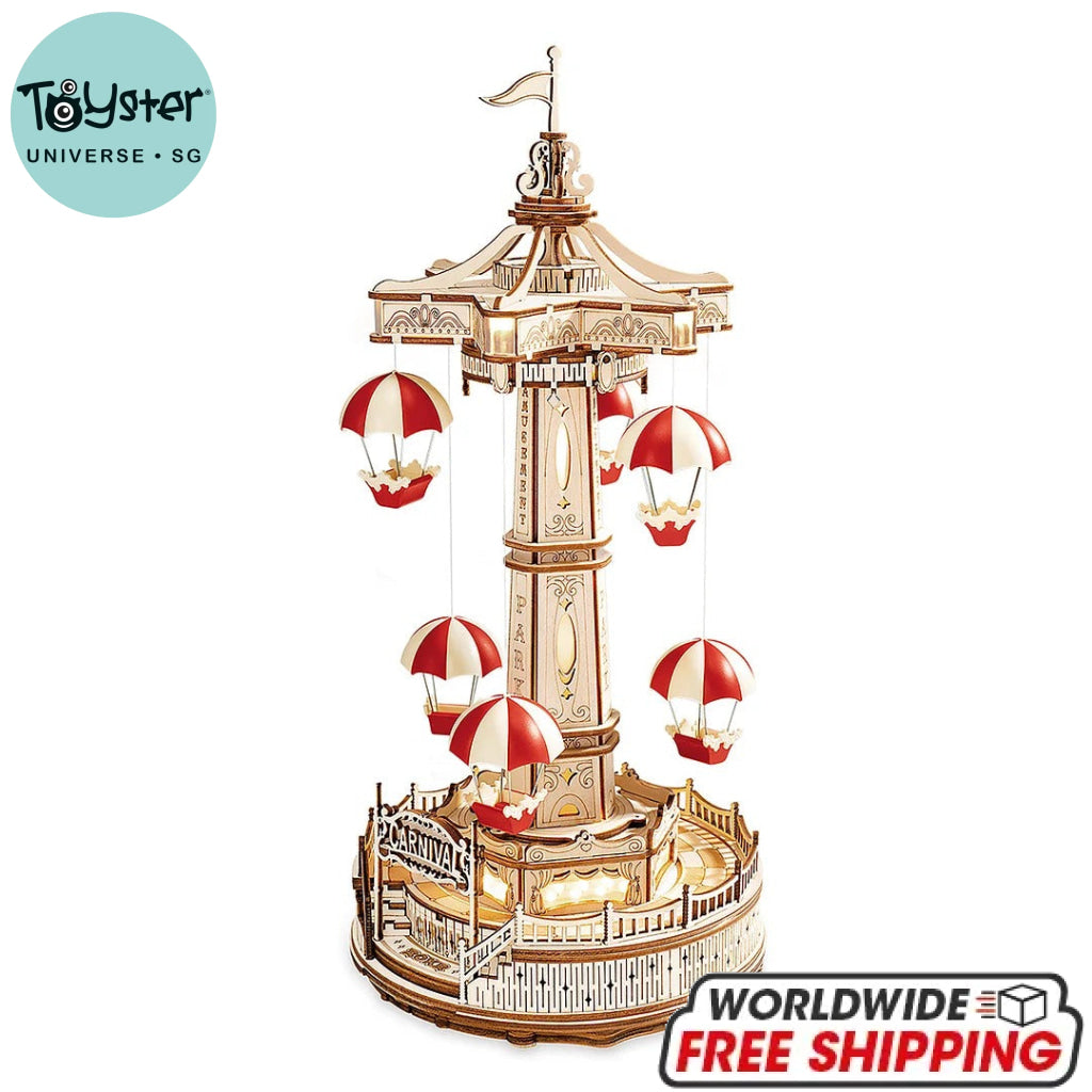 Robotime Rokr Parachute Tower Diy Music Box 3D Wooden Puzzle Ea01 Dropship