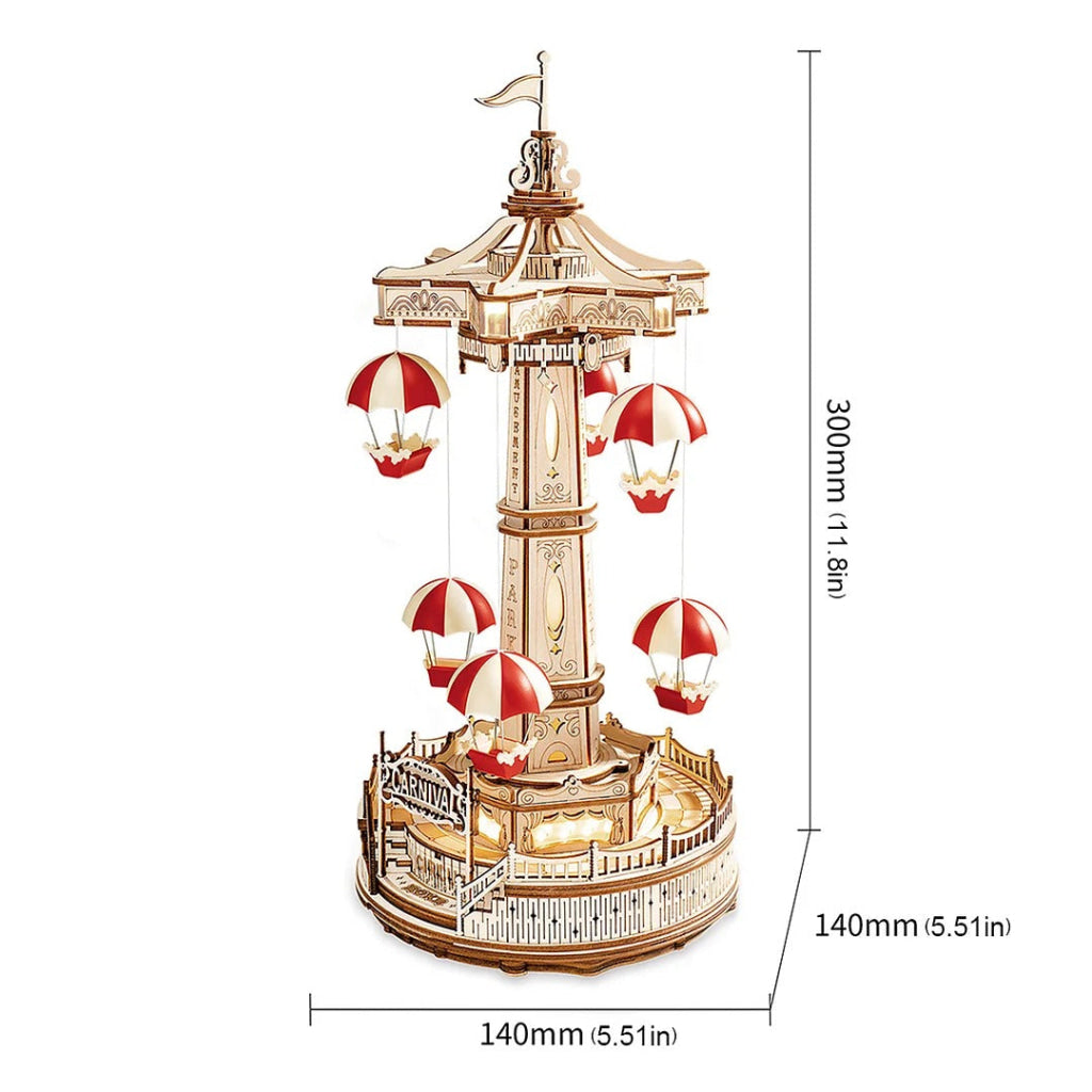 Robotime Rokr Parachute Tower Diy Music Box 3D Wooden Puzzle Ea01 Dropship