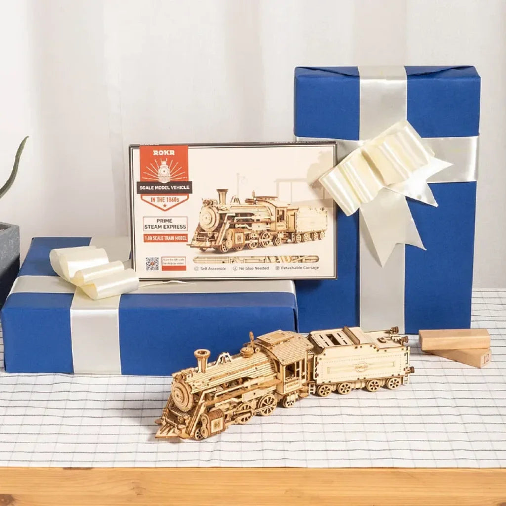 Robotime Rokr Prime Steam Express Train 3D Wooden Puzzle Mc501 Dropship