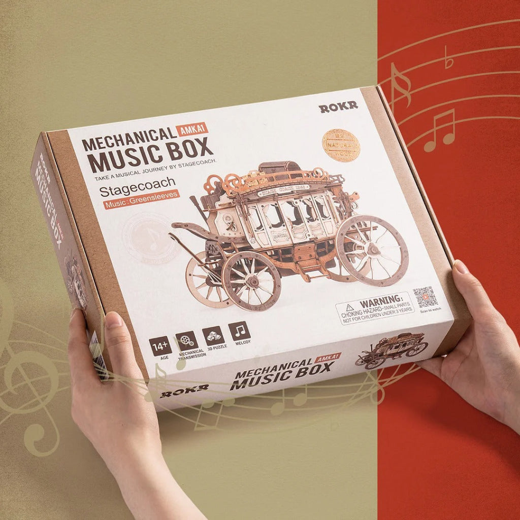 Robotime Rokr Stagecoach Mechanical Music Box 3D Wooden Puzzle Amka1 Dropship