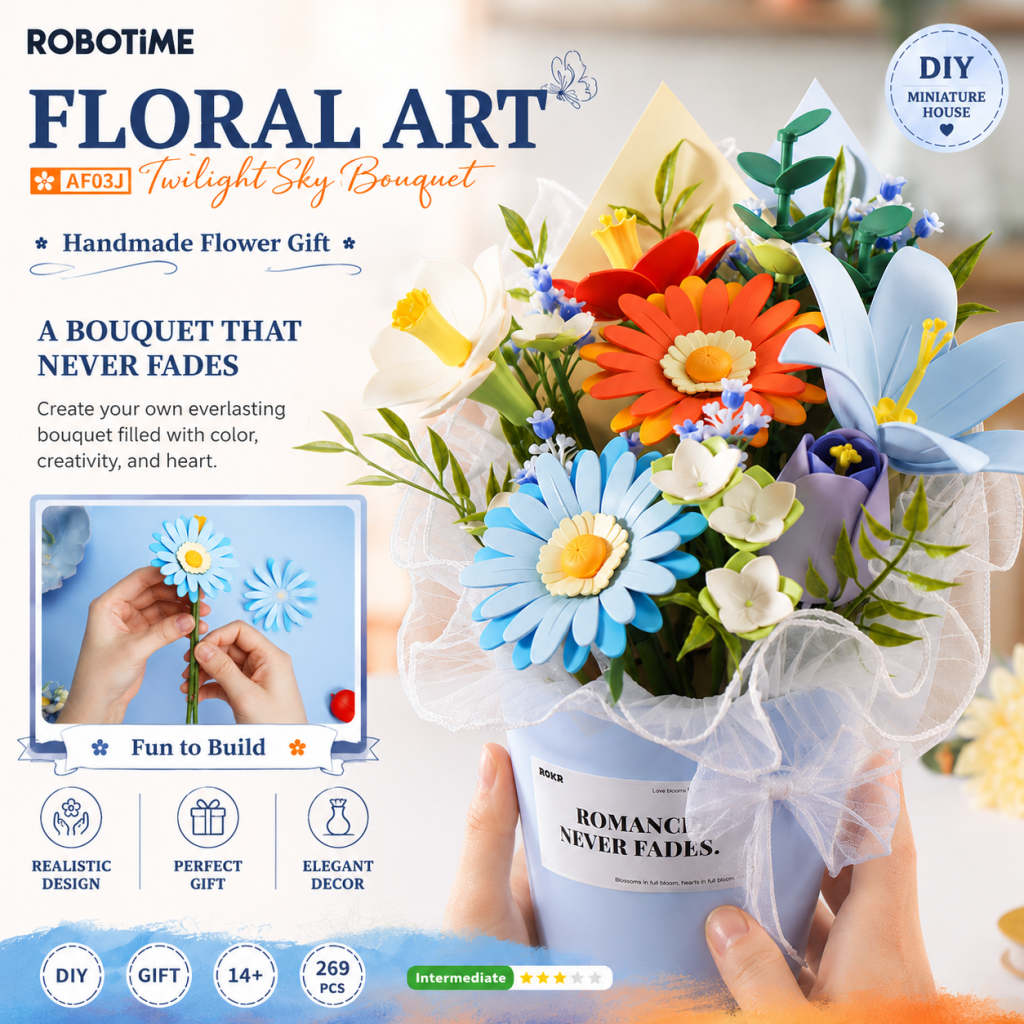 Robotime ROKR Twilight Sky Bouquet DIY Flower 3D Puzzle AF03J - Dropship