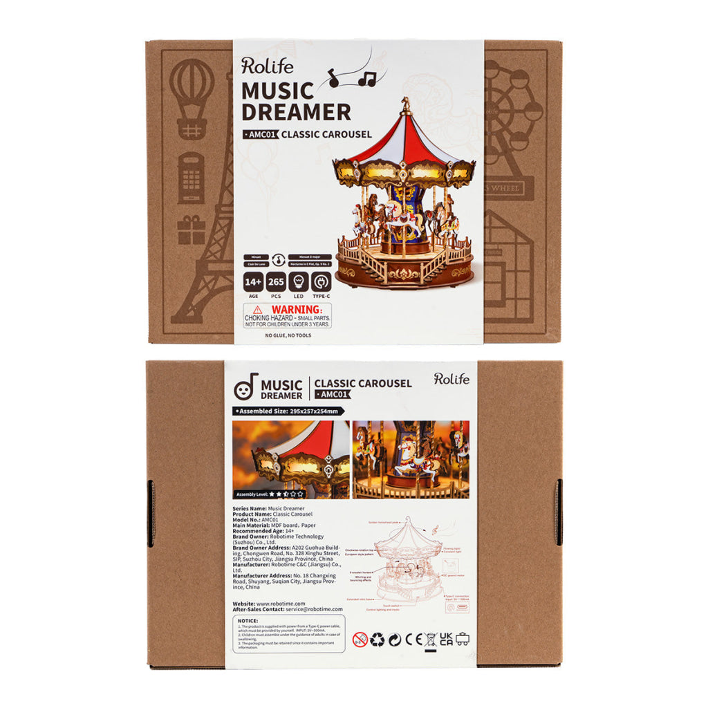 Robotime Rolife Classic Carousel 3D Wooden Puzzle AMC01 Dropship