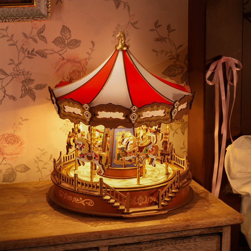 Robotime Rolife Classic Carousel 3D Wooden Puzzle AMC01 Dropship