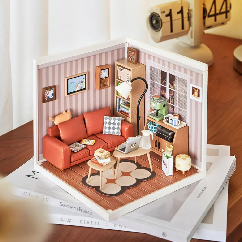 Robotime Rolife Cozy Living Lounge Diy Plastic Miniature House Dw007 Dropship