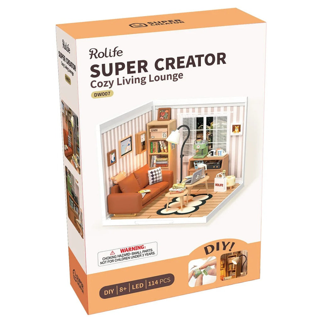 Robotime Rolife Cozy Living Lounge Diy Plastic Miniature House Dw007 Dropship