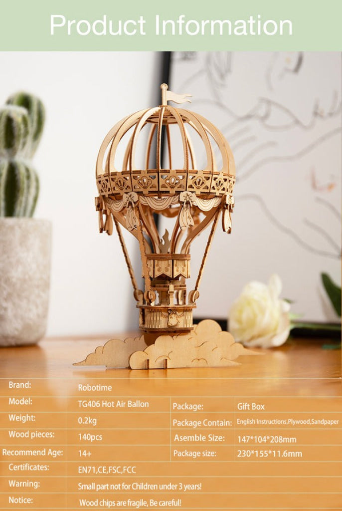 Robotime Rolife Hot Air Balloon 3D Wooden Puzzle Tg406 Dropship