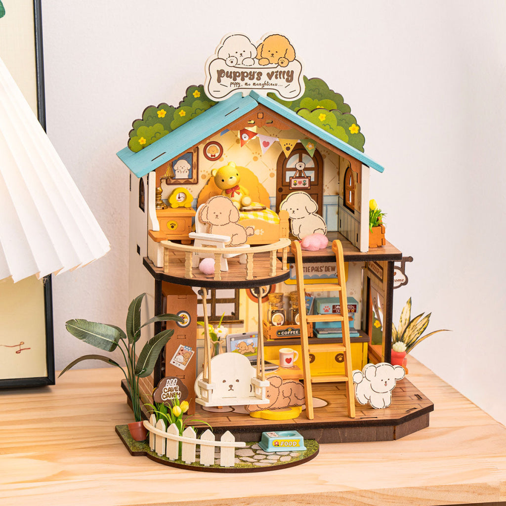 Robotime Rolife Puppy’s Cozy Villa DIY Miniature House DG169 Dropship