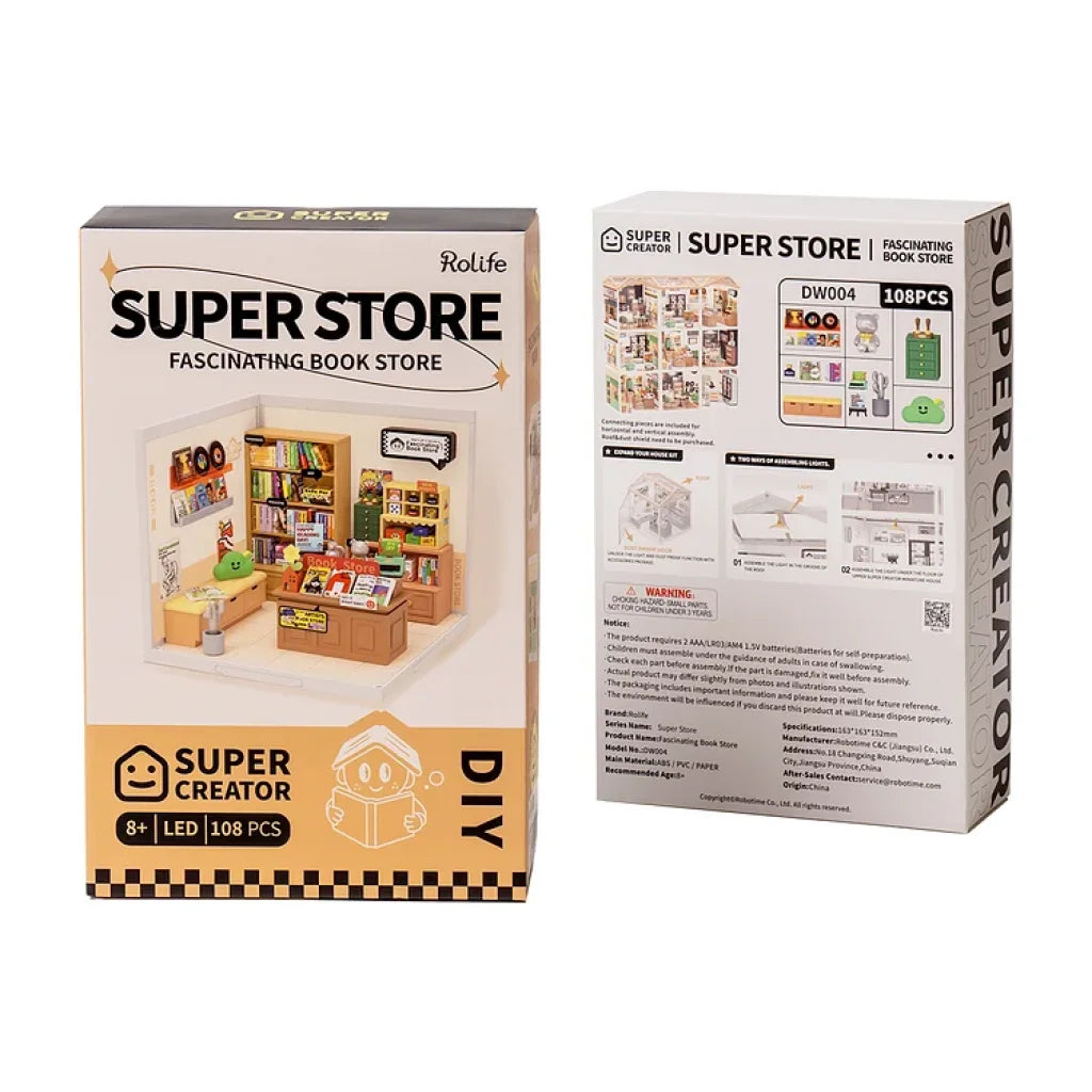 Robotime Rolife Super Creator Fascinating Book Store Plastic Diy Miniature House Kit Dw004 Dropship