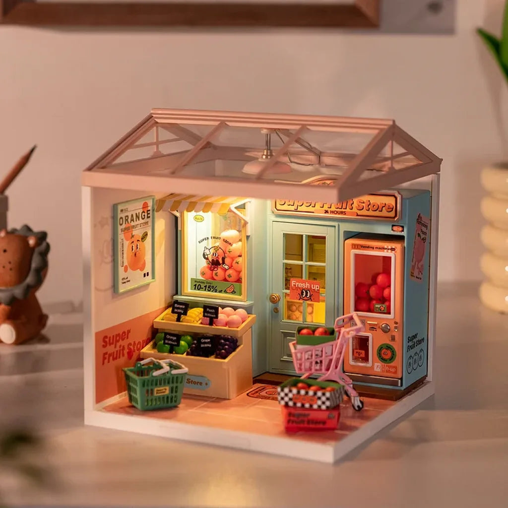 Robotime Rolife Super Creator Fruit Store Plastic Diy Miniature House Kit Dw003 Dropship