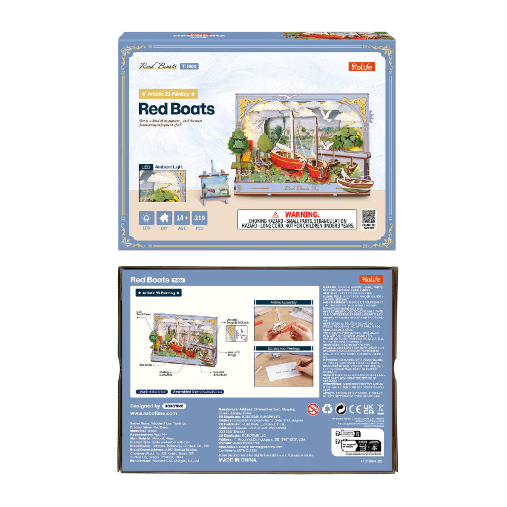 Robotime Rowood Red Boats Wall Art 3D Wooden Puzzle TH004 - Dropship