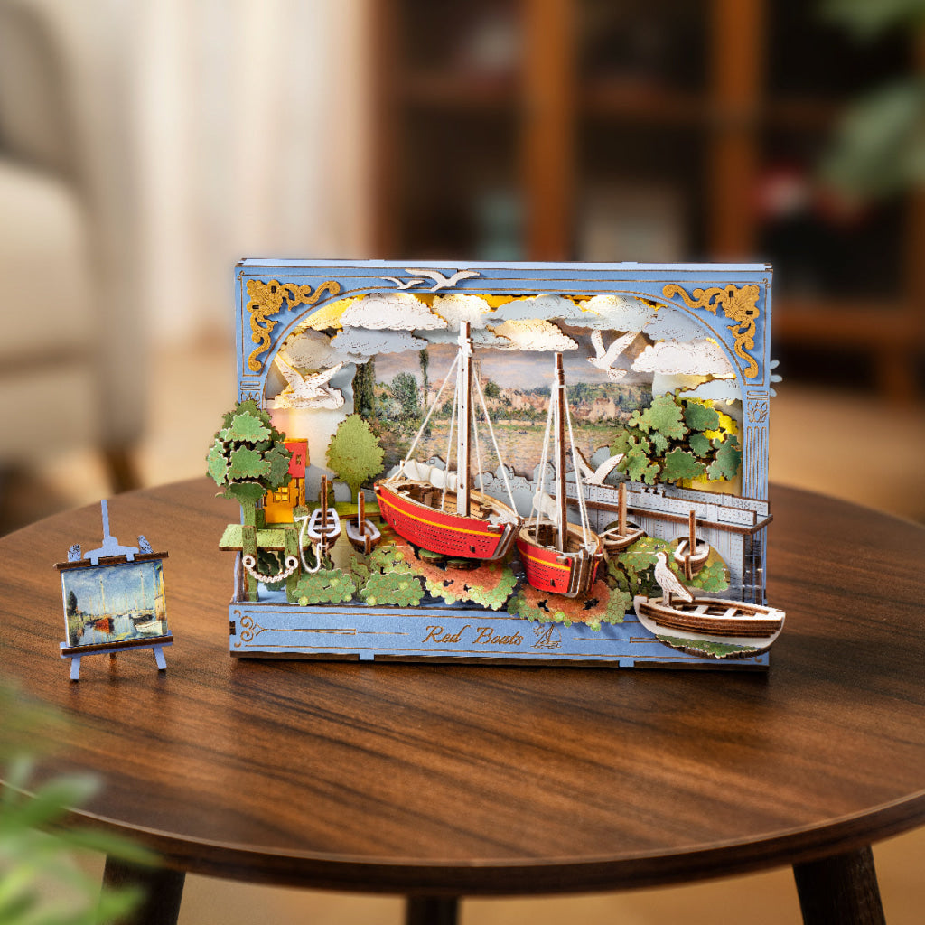 Robotime Rowood Red Boats Wall Art 3D Wooden Puzzle TH004 - Dropship