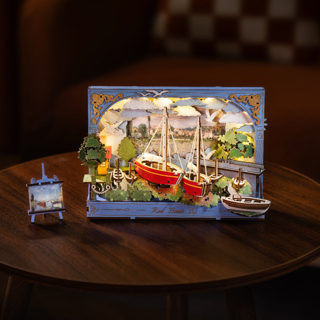 Robotime Rowood Red Boats Wall Art 3D Wooden Puzzle TH004 - Dropship