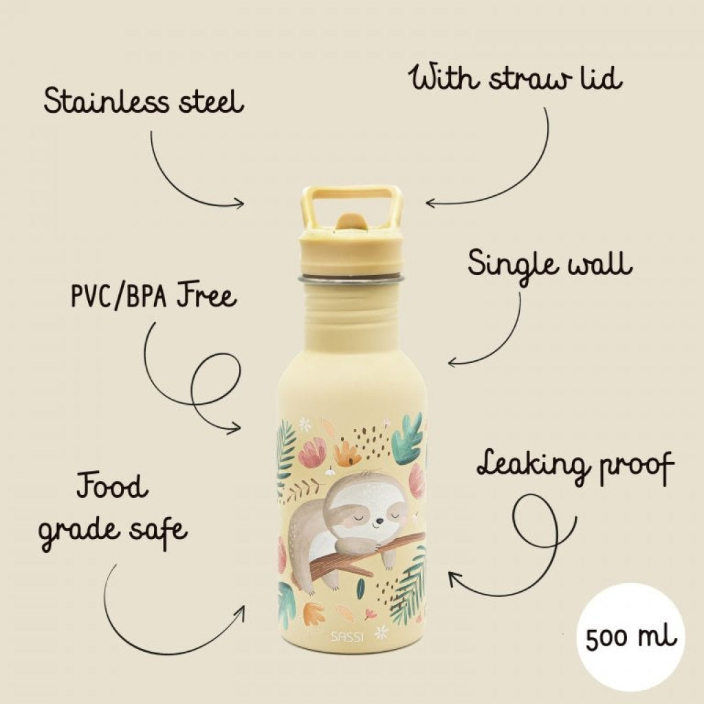 Sassi Gnawy the Sloth 500 ml Stainless Steel Bottle SASSI