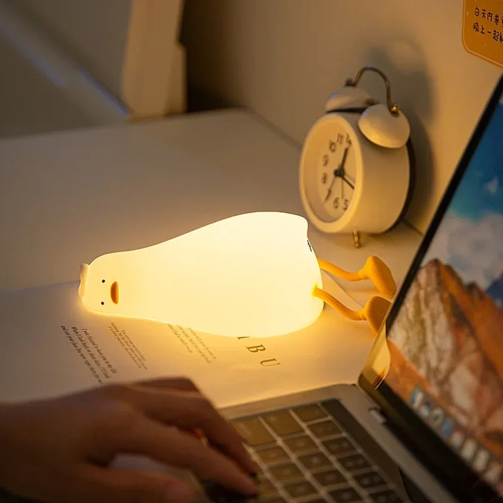 Silicone Cute Lying Flat Duck Night Light - Yellow