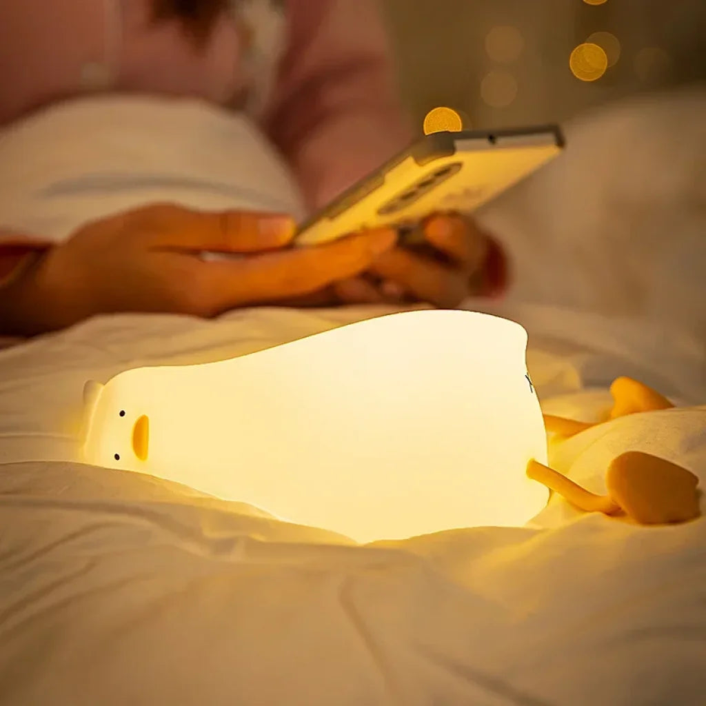 Silicone Cute Lying Flat Duck Night Light - Yellow