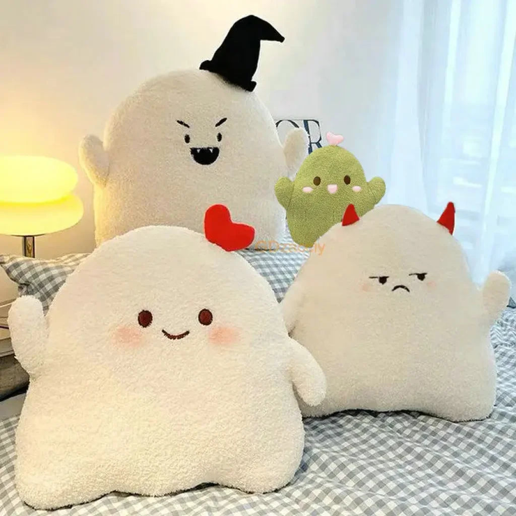 Soft Ghost Throw Pillow Plush Green Heart