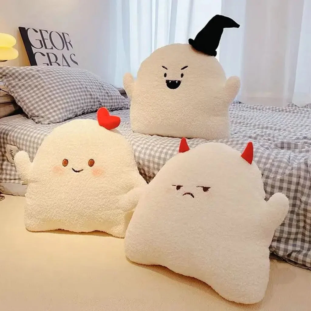 Soft Ghost Throw Pillow Plush Smiling Heart