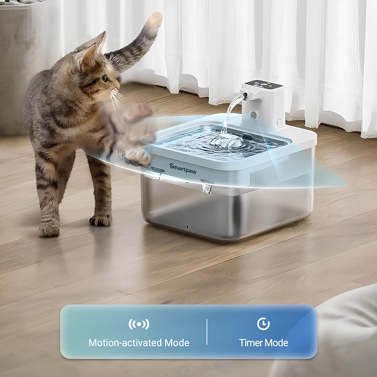Smartpaw Wireless Pet Water Fountain Gen 2 - Rechargeable, Battery Operated, Stainless Steel, Motion Sensor, High Filtration for Cats & Dogs